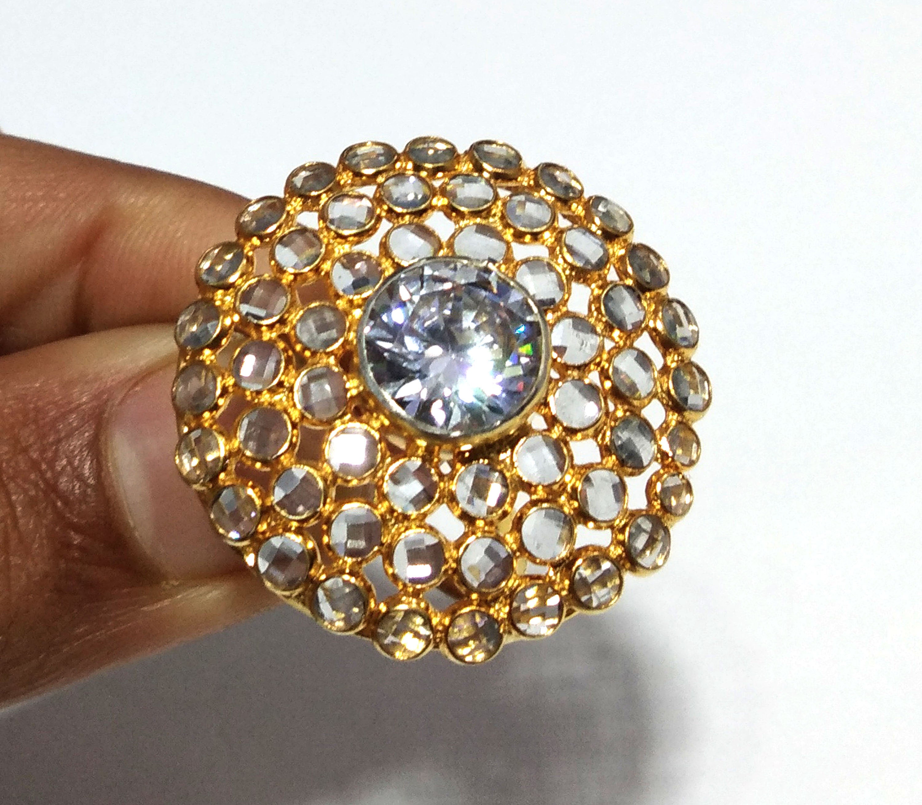 Natural White Zircon Stone Ring, 925 Solid Starling Silver Gold Plated Ring, Zircon Stone Size 10x10 mm to 2x2 mm Handmade Gift Ring